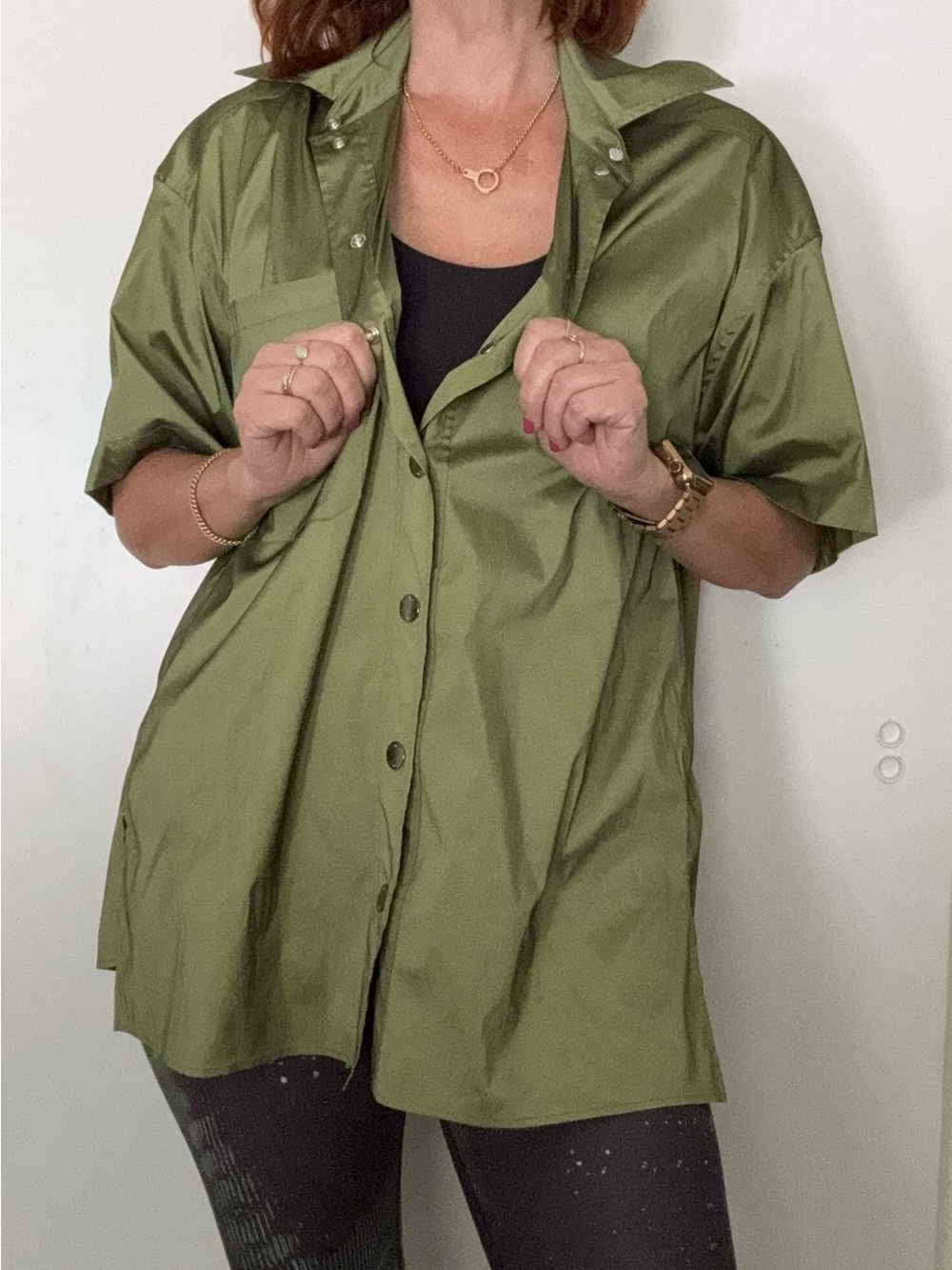 Sandro Olive Green Oversized Button-Up Collared Shirt w/ Pocket